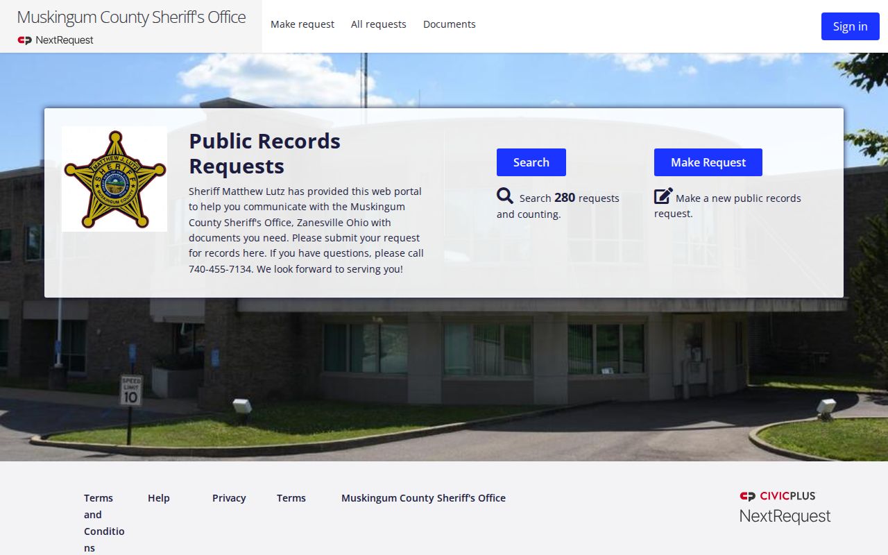 Muskingum County public records request portal for booking record requests