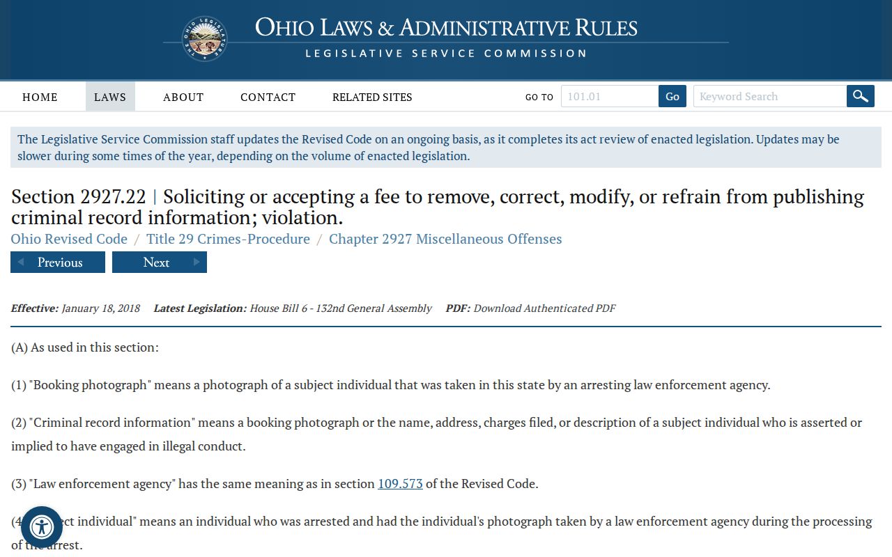 Ohio booking photo publication law page relevant to Muskingum County records