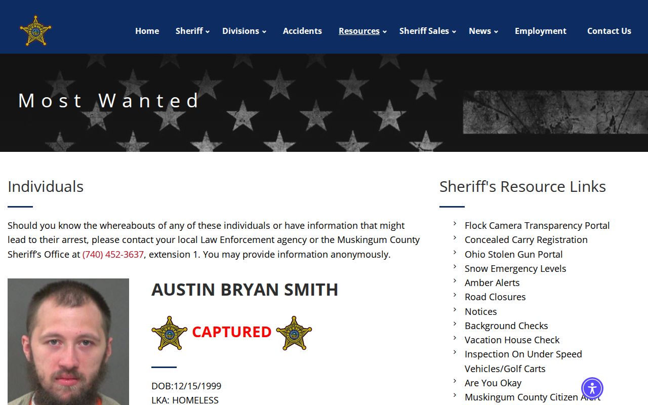 Muskingum County wanted-record source page