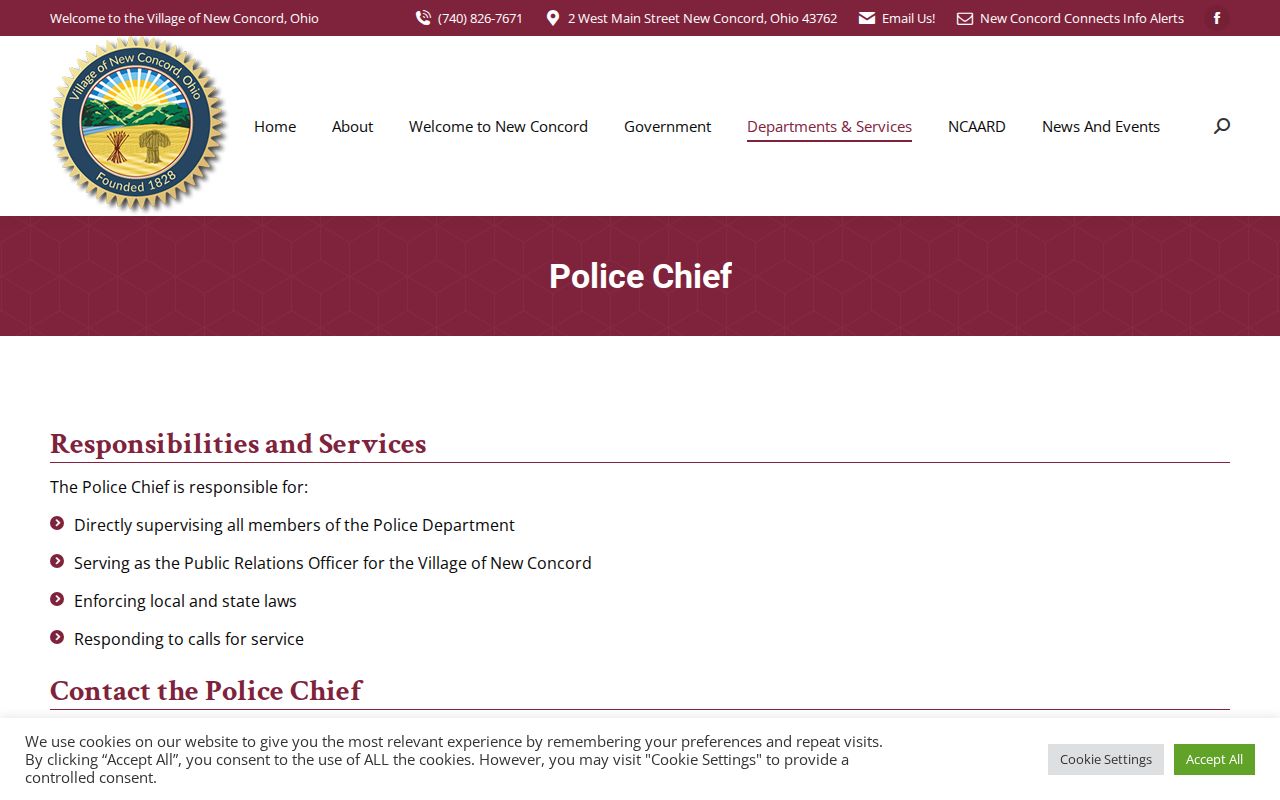 New Concord Police Department official contact for arrest records