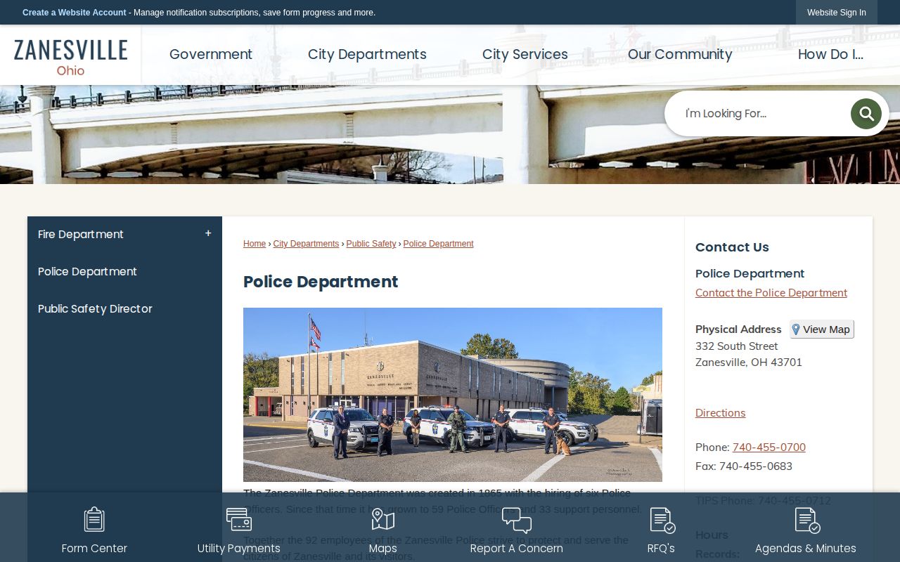 Zanesville Police Department official records and custody source